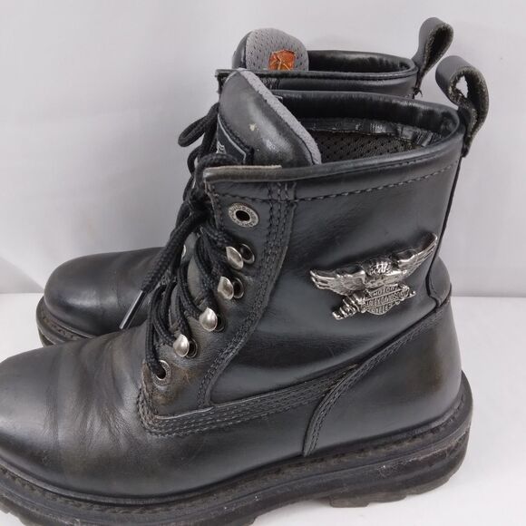 HARLEY-DAVIDSON Lace Up Chukka Boots Black Metal Emblem Grunge Rock Women's 7.5 - Picture 9 of 16